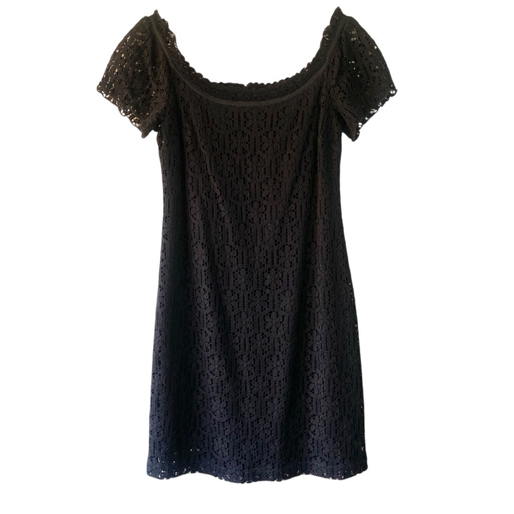 Shoshanna Crochet Black Lace Cap Sleeve Above Knee Cocktail LBD Dress SZ 8